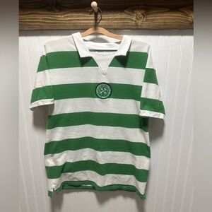 The Celtic Football Club Green and White Striped Polo Shirt